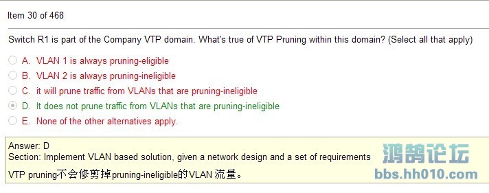 813最新题库中VTP修剪相关问题 - CCNP求助